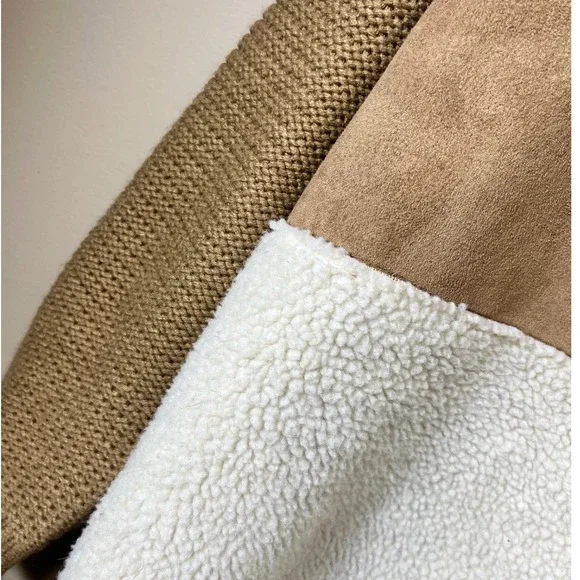 Dor Dor Couture Sherpa Faux Suede Two Tone Snap Front Cardigan Coat Large - Picture 5 of 11